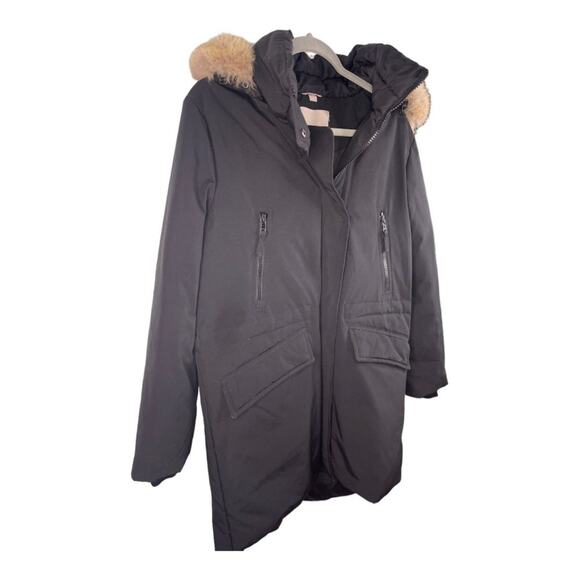 Soia & Kyo Parka Jacket Hooded with Coyote Fur Trim Coat Black Size Medium - Picture 7 of 14